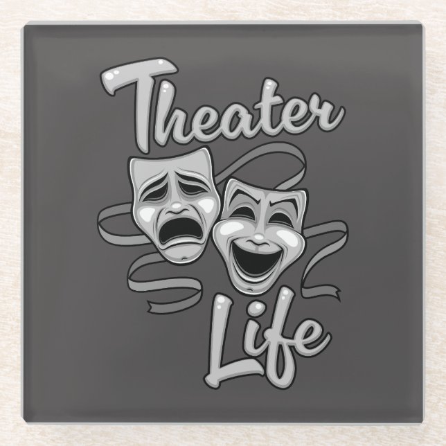 Theater Life Comedy and Tragedy Masks Glass Coaster (Front)