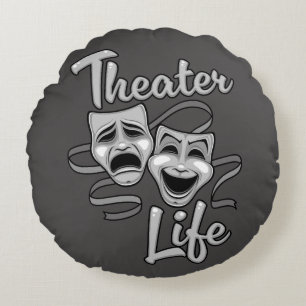 Theater Life Comedy and Tragedy Masks Round Pillow