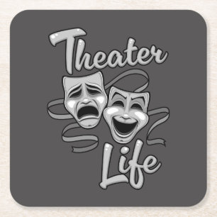 Theater Life Comedy and Tragedy Masks Square Paper Coaster
