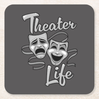 Theater Life Comedy and Tragedy Masks Square Paper Coaster