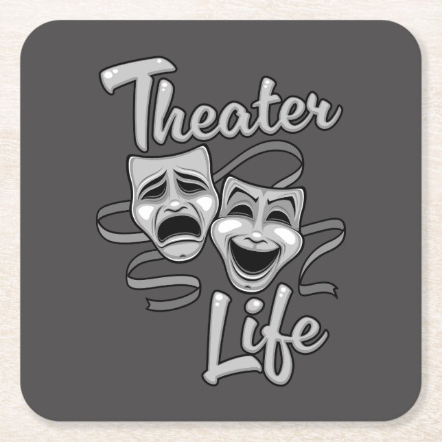Theater Life Comedy and Tragedy Masks Square Paper Coaster (Front)