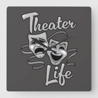 Theater Life Comedy and Tragedy Masks Square Wall Clock
