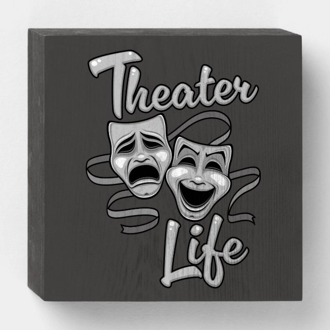 Theater Life Comedy and Tragedy Masks Wooden Box Sign (Front Horizontal)