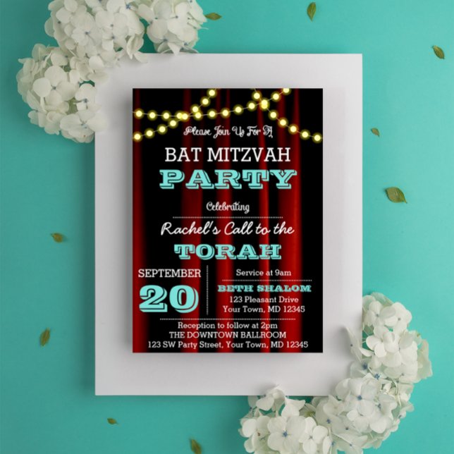 Theater Lights Aqua All Occasion Invitation (Creator Uploaded)