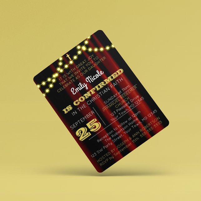 Theater Lights Gold Confirmation Invitation (Creator Uploaded)