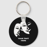 Theater Mask Comedy Tragedy Black White Custom Keychain at Zazzle