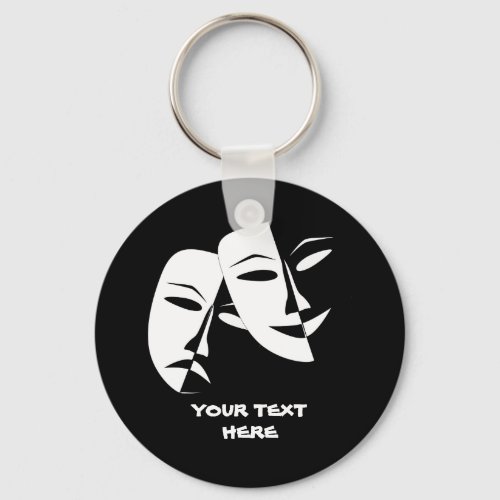 Theater Mask Comedy Tragedy Black White Custom Keychain