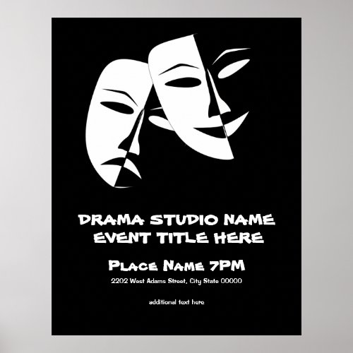 Theater Mask Comedy Tragedy Black White Event Poster