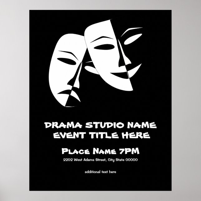 Theater Mask Comedy Tragedy Black White Event Poster (Front)