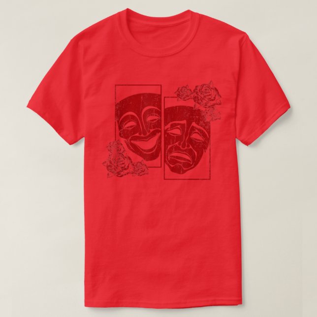 Theater Mask Drama Comedy Soft Grunge Red Roses Ar T-Shirt (Design Front)