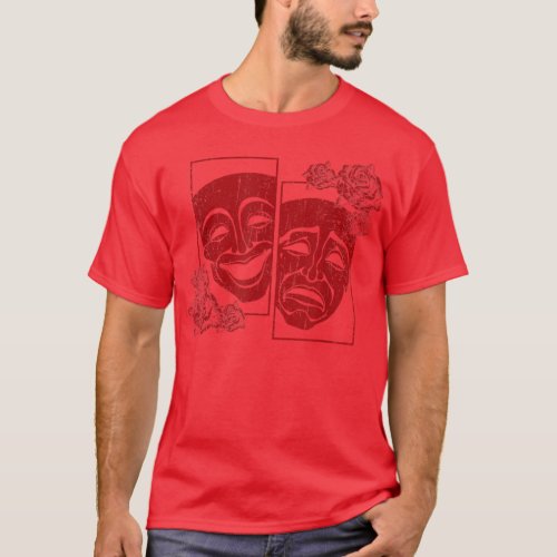 Theater Mask Drama Comedy Soft Grunge Red Roses Ar T_Shirt