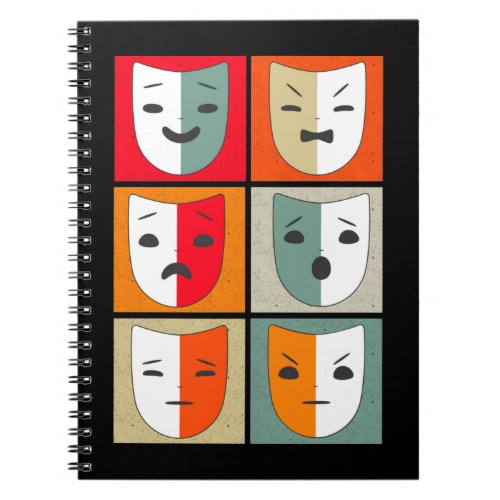 Theater Mask Drama Sad Happy Retro Notebook