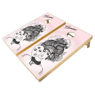 Theater Mask Lady Pink Gemini Zodiac Regulation Cornhole Set
