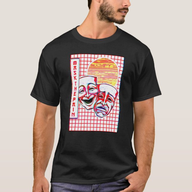 Theater Mask Vaporwave Aesthetic Drama Comedy And  T-Shirt (Front)