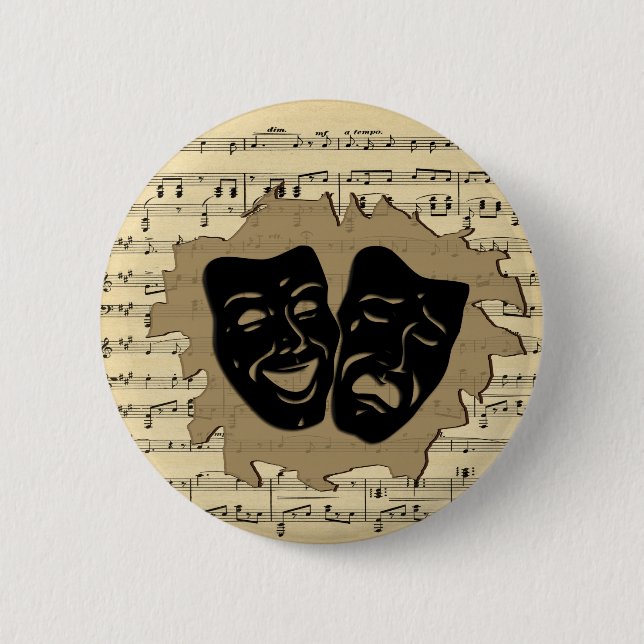Theater Masks and Antique Music Button (Front)
