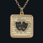 Theater Masks and Antique Music Gold Plated Necklace<br><div class="desc">Artistic talent comes in many forms and when they unite it is spectacular.</div>