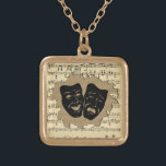 Theater Masks and Antique Music Gold Plated Necklace<br><div class="desc">Artistic talent comes in many forms and when they unite it is spectacular.</div>