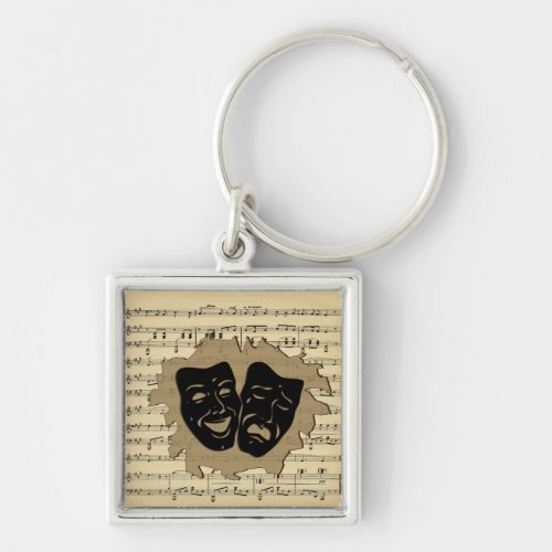 Theater Masks and Antique Music Keychain