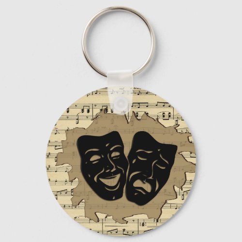 Theater Masks and Antique Music Keychain