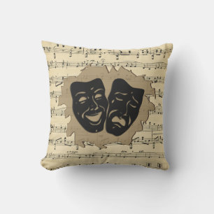 Theater Masks and Antique Music Outdoor Pillow