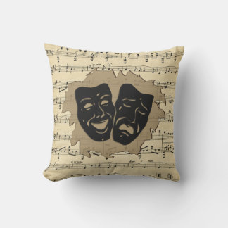 Theater Masks and Antique Music Outdoor Pillow