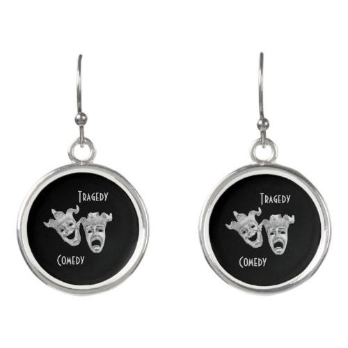 Theater Masks Comedy and Tragedy Black Earrings