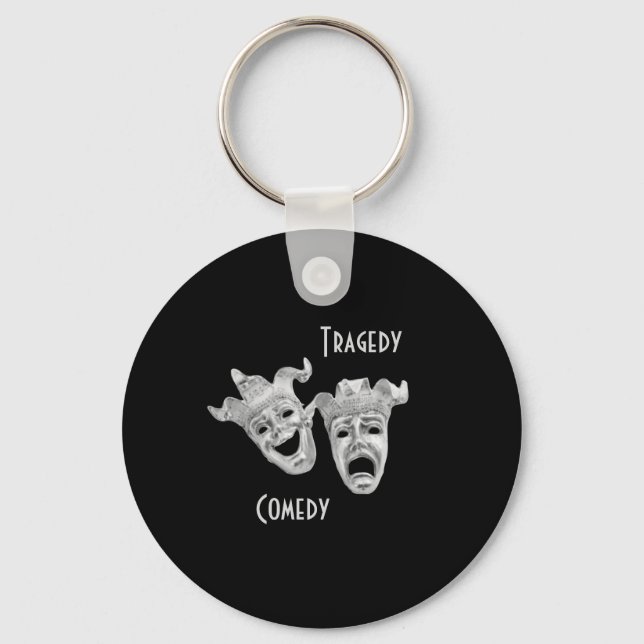 Theater Masks Comedy and Tragedy Black Keychain (Front)