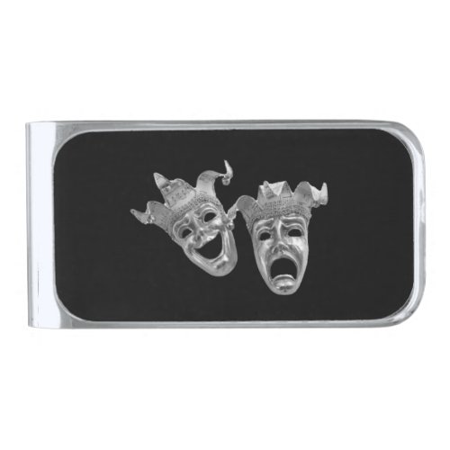 Theater Masks Comedy and Tragedy Black Silver Finish Money Clip