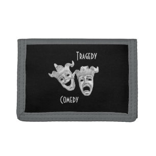 Theater Masks Comedy and Tragedy Black Trifold Wallet