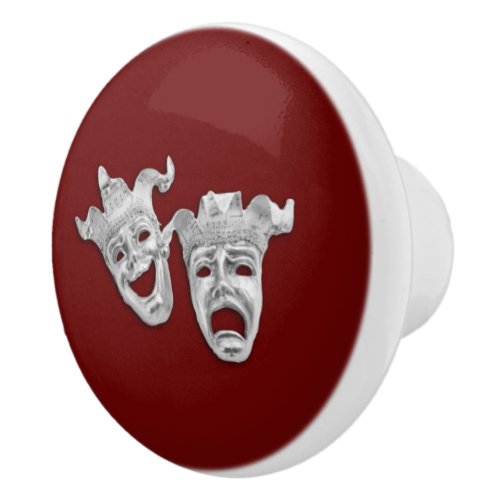Theater Masks Comedy and Tragedy Ceramic Knob
