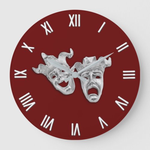 Theater Masks Comedy and Tragedy Large Clock