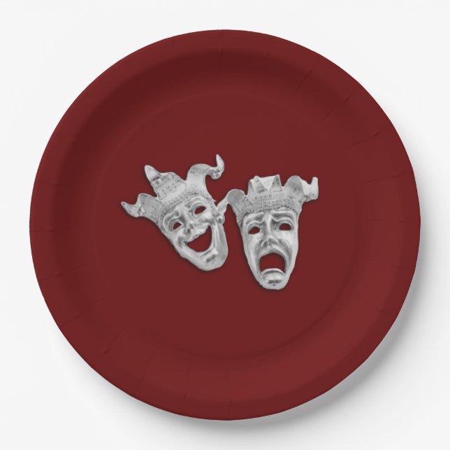 Theater Masks Comedy and Tragedy Paper Plates (Front)