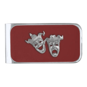 Theater Masks Comedy and Tragedy Silver Finish Money Clip