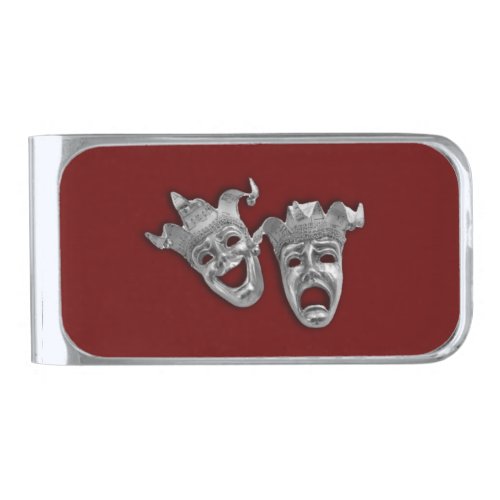 Theater Masks Comedy and Tragedy Silver Finish Money Clip