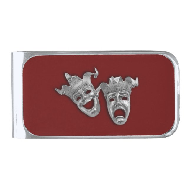Theater Masks Comedy and Tragedy Silver Finish Money Clip (Front)