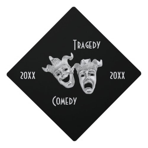 Theater Masks Comedy and Tragedy Text Years Graduation Cap Topper