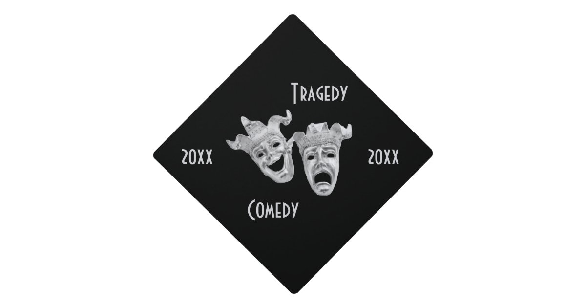 Theater Masks Comedy and Tragedy Text Years Graduation Cap Topper | Zazzle