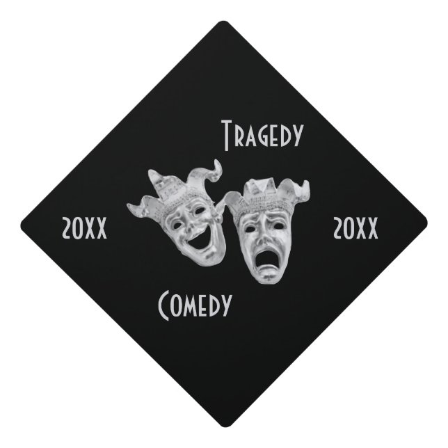 Theater Masks Comedy and Tragedy Text Years Graduation Cap Topper (Front)
