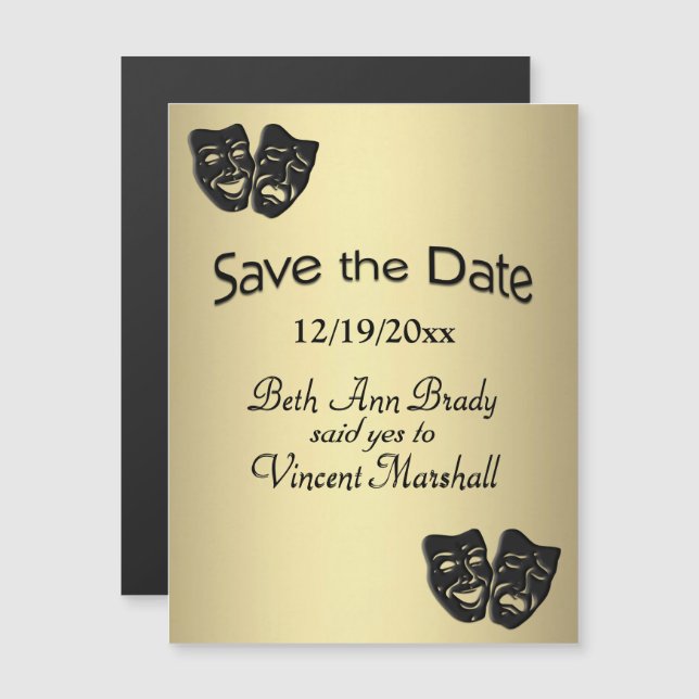 Theater Masks Save the Date Magnetic Invitation (Front/Back)