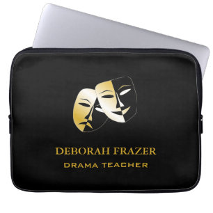 Theater masks silhouette black laptop sleeve
