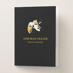 Theater masks silhouette black pocket folder