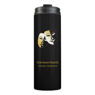 Theater masks silhouette black thermal tumbler