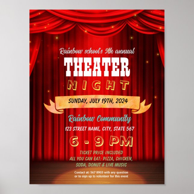 Theater Night event flyer poster (Front)