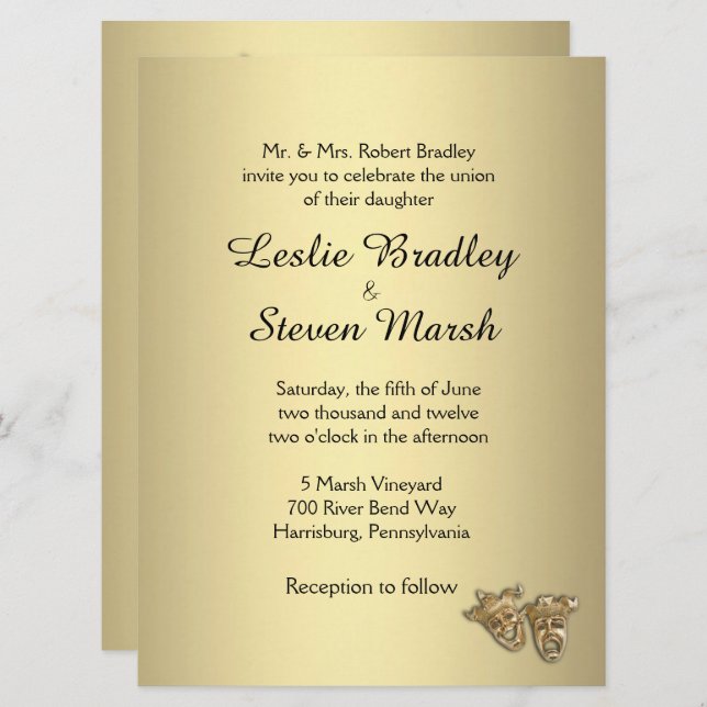 Theater Wedding Gold Invitation (Front/Back)