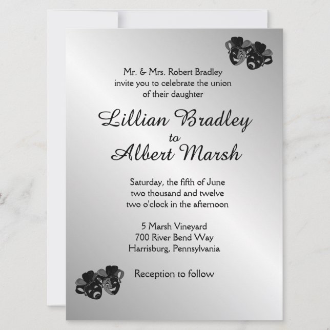 Theater Wedding Silver Invitation (Front)