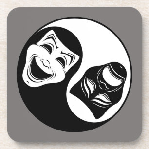 Theater Yin Yang Design - Comedy and Tragedy Masks Beverage Coaster