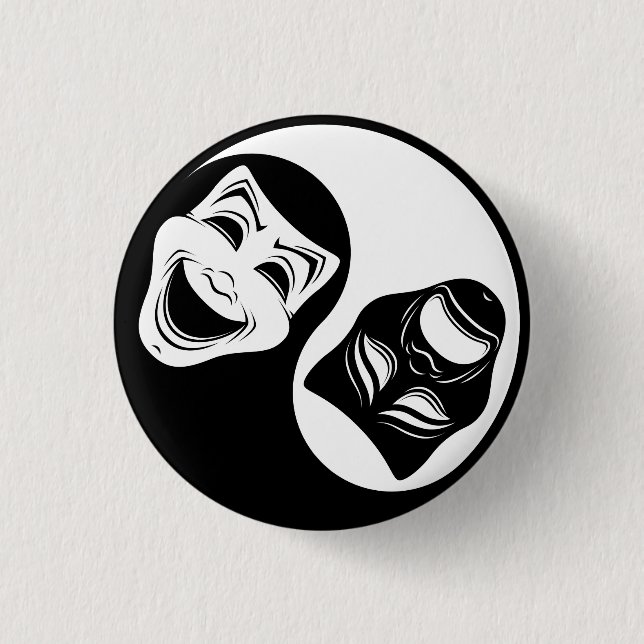 Theater Yin Yang Design - Comedy and Tragedy Masks Button (Front)