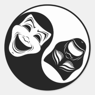 Theater Yin Yang Design - Comedy and Tragedy Masks Classic Round Sticker