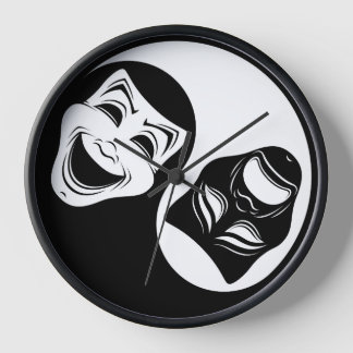Theater Yin Yang Design - Comedy and Tragedy Masks Clock