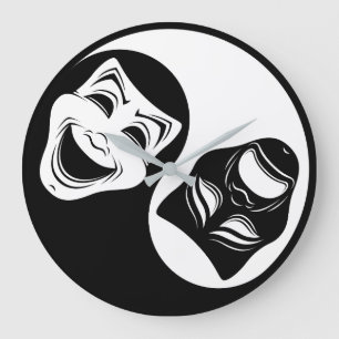 Theater Yin Yang Design - Comedy and Tragedy Masks Large Clock